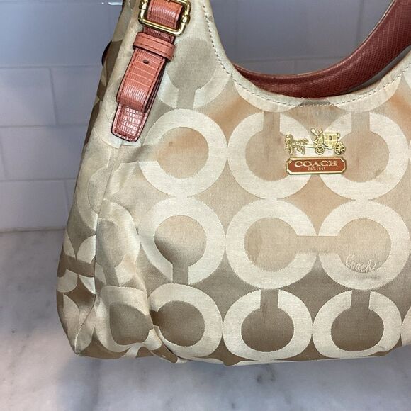 Coach Maggie Madison TanOrange OpArt Classic Hobo - Picture 2 of 16